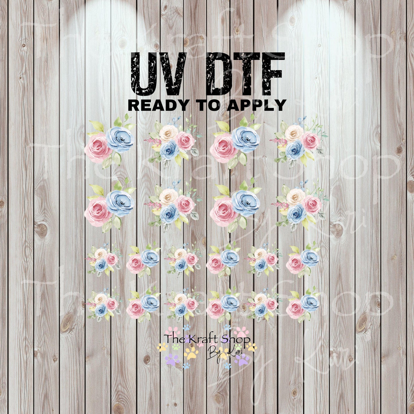 UV DTF Sticker prints. Pink blue flower watercolor element sheet bundle decal, permanent sticker. UV wrap for tumbler. #10350