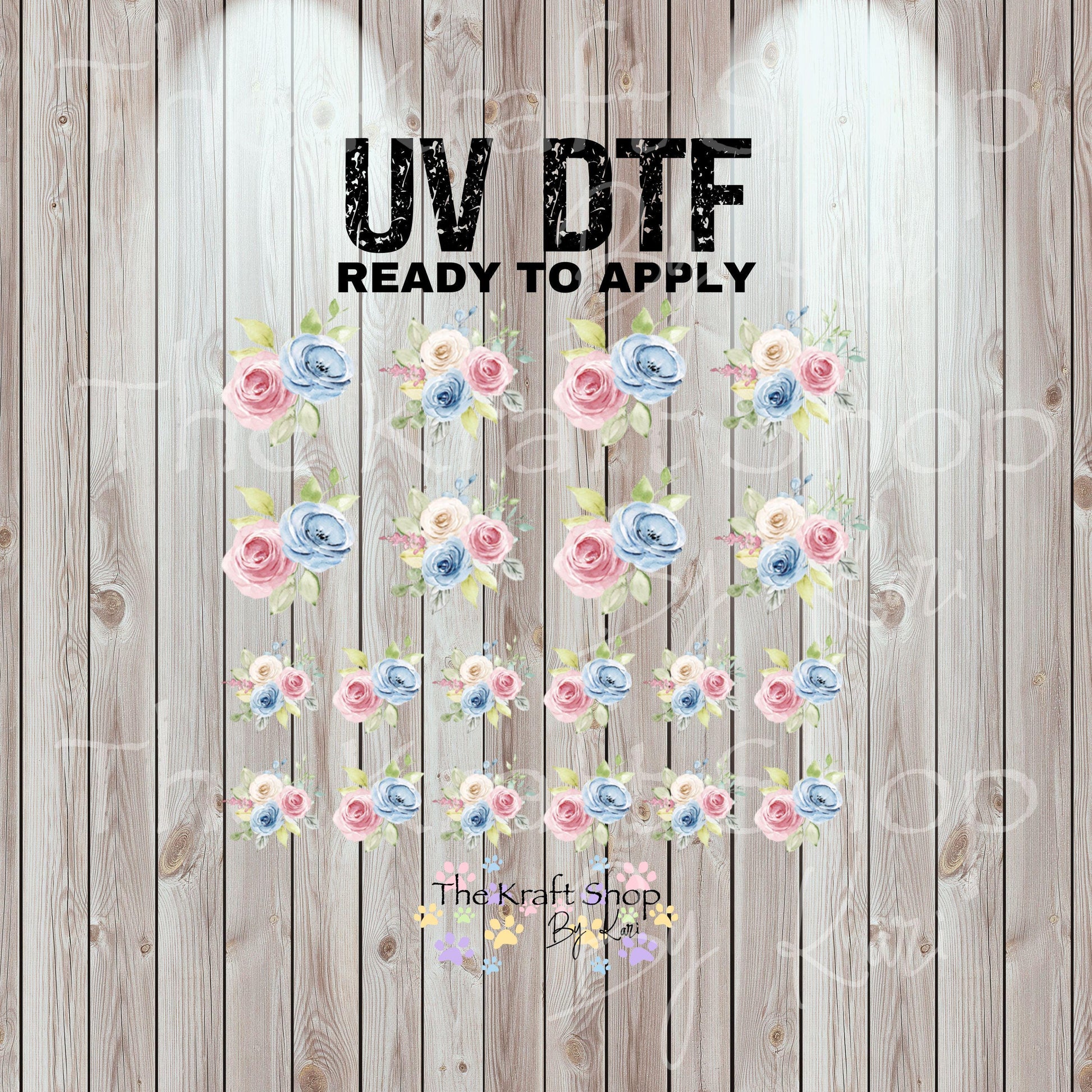 UV DTF Sticker prints. Pink blue flower watercolor element sheet bundle decal, permanent sticker. UV wrap for tumbler. #10350