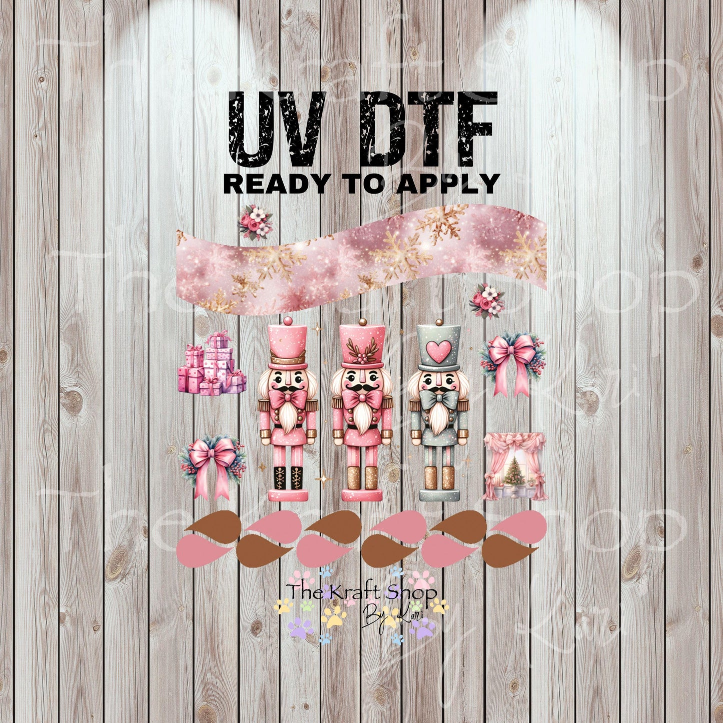 UV DTF Sticker print Pink Nutcracker mixed media Element sheet 8x8 decal #7471
