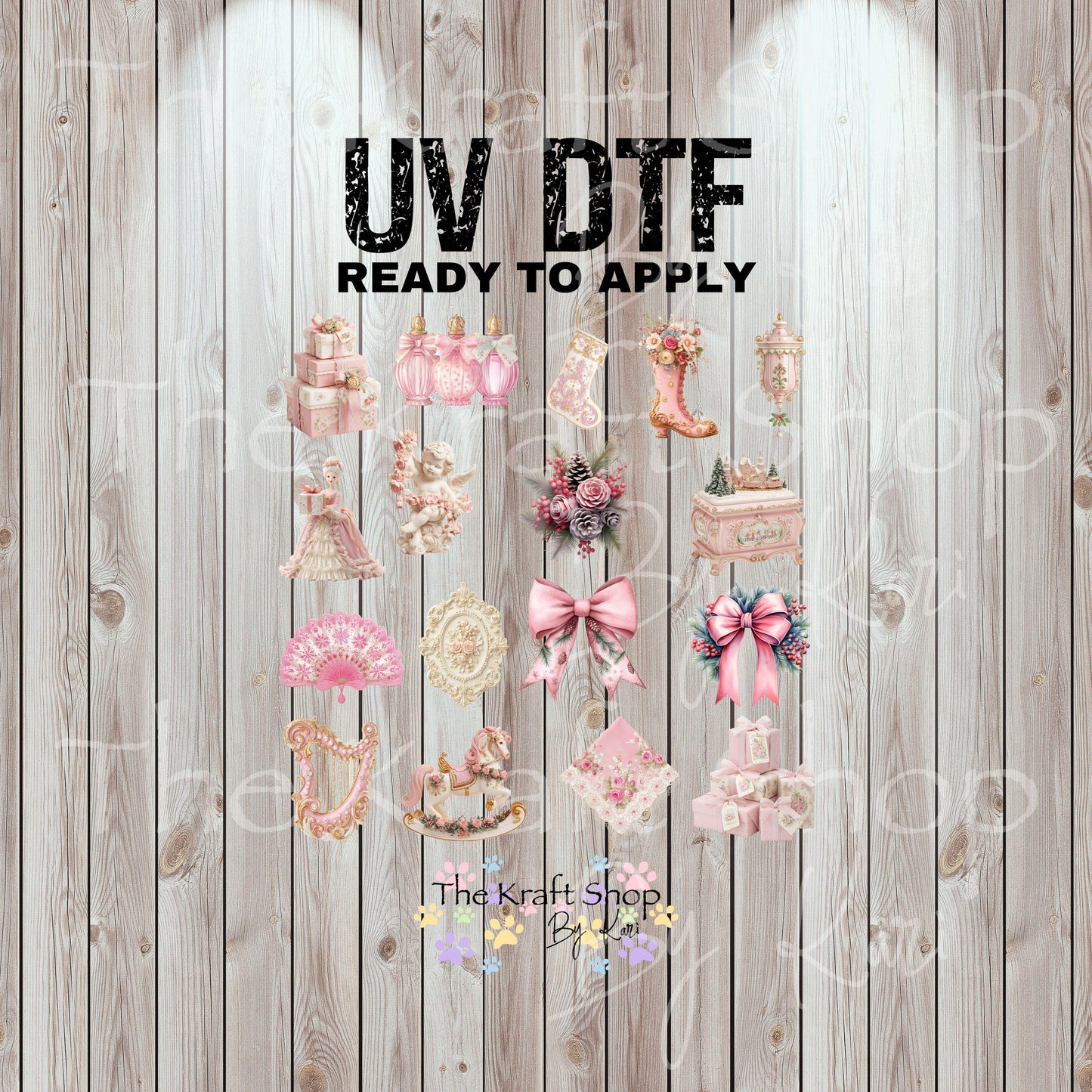 UV DTF Sticker print Victorian Pink Christmas Element sheet decal #7473