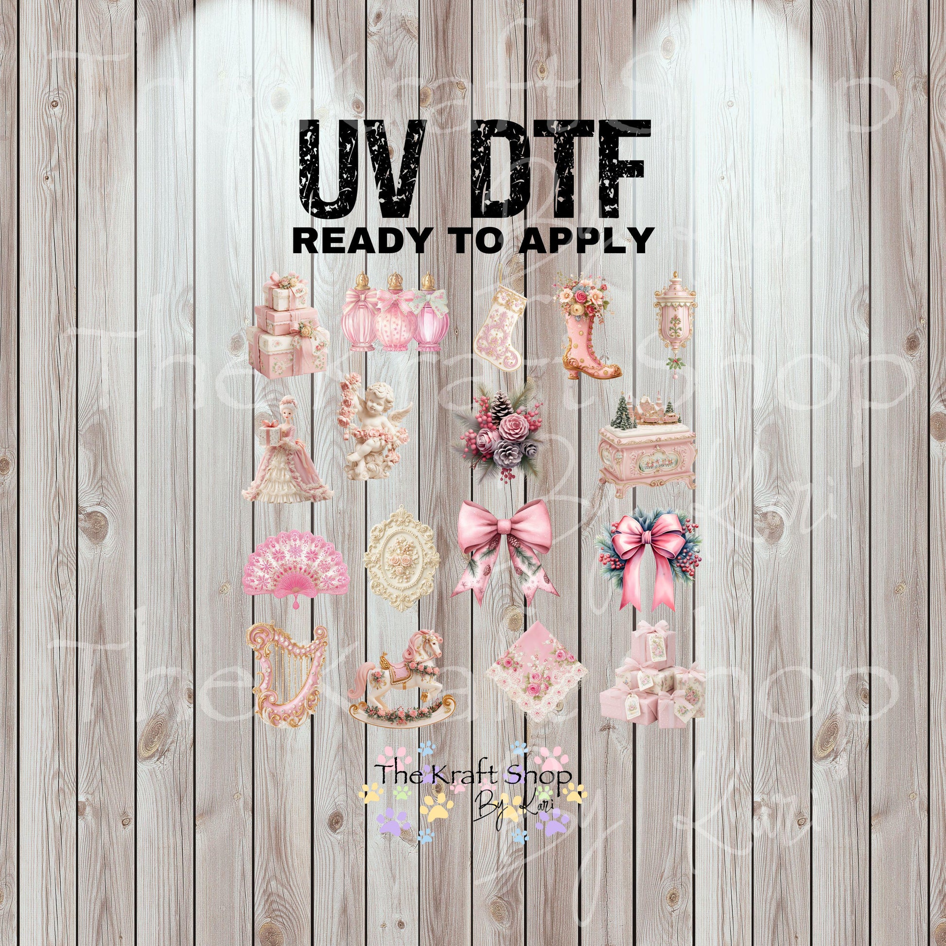 UV DTF Sticker print Victorian Pink Christmas Element sheet decal #7473