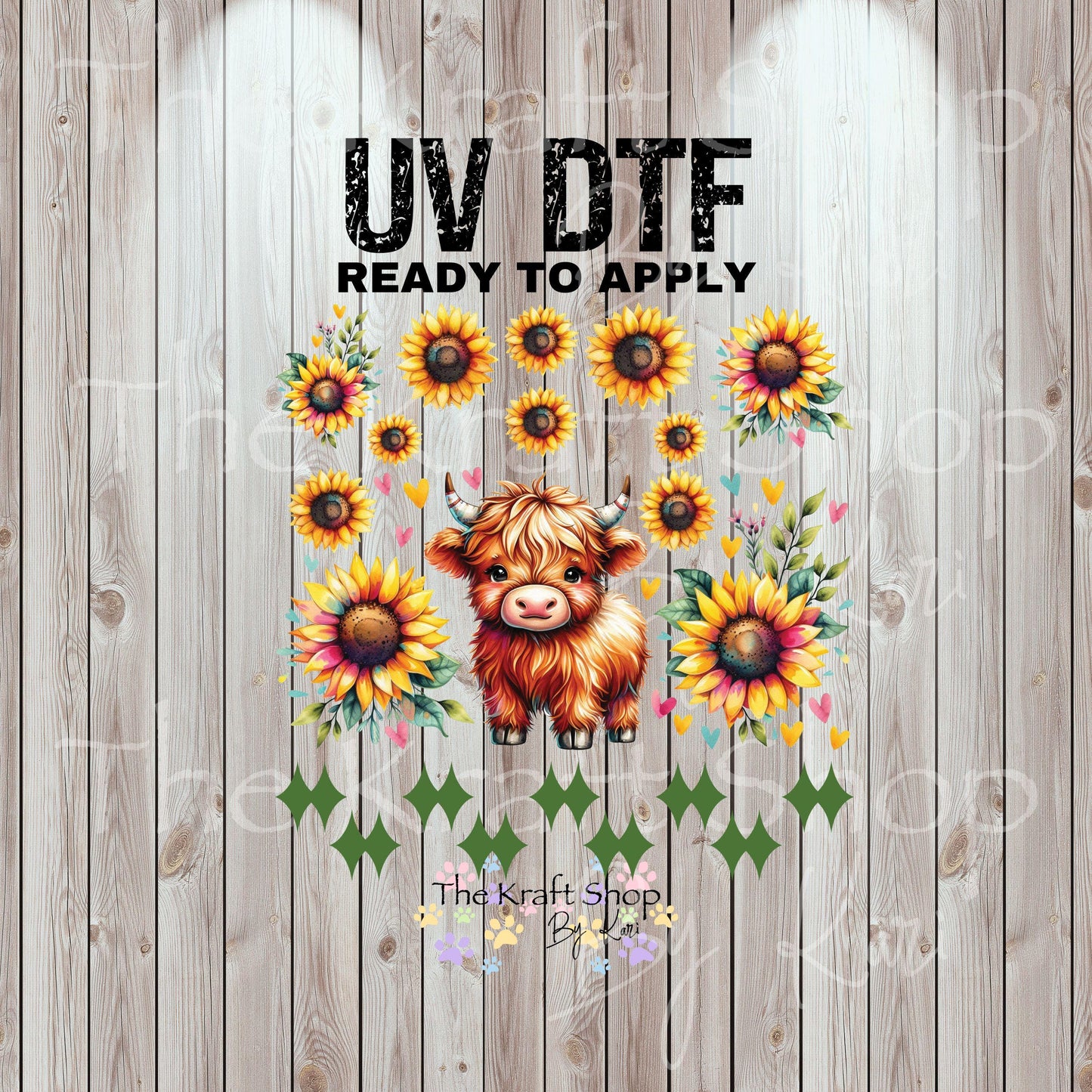 UV DTF Sticker print Sunflowers Cow mixed media Element sheet 8x8 decal #10351