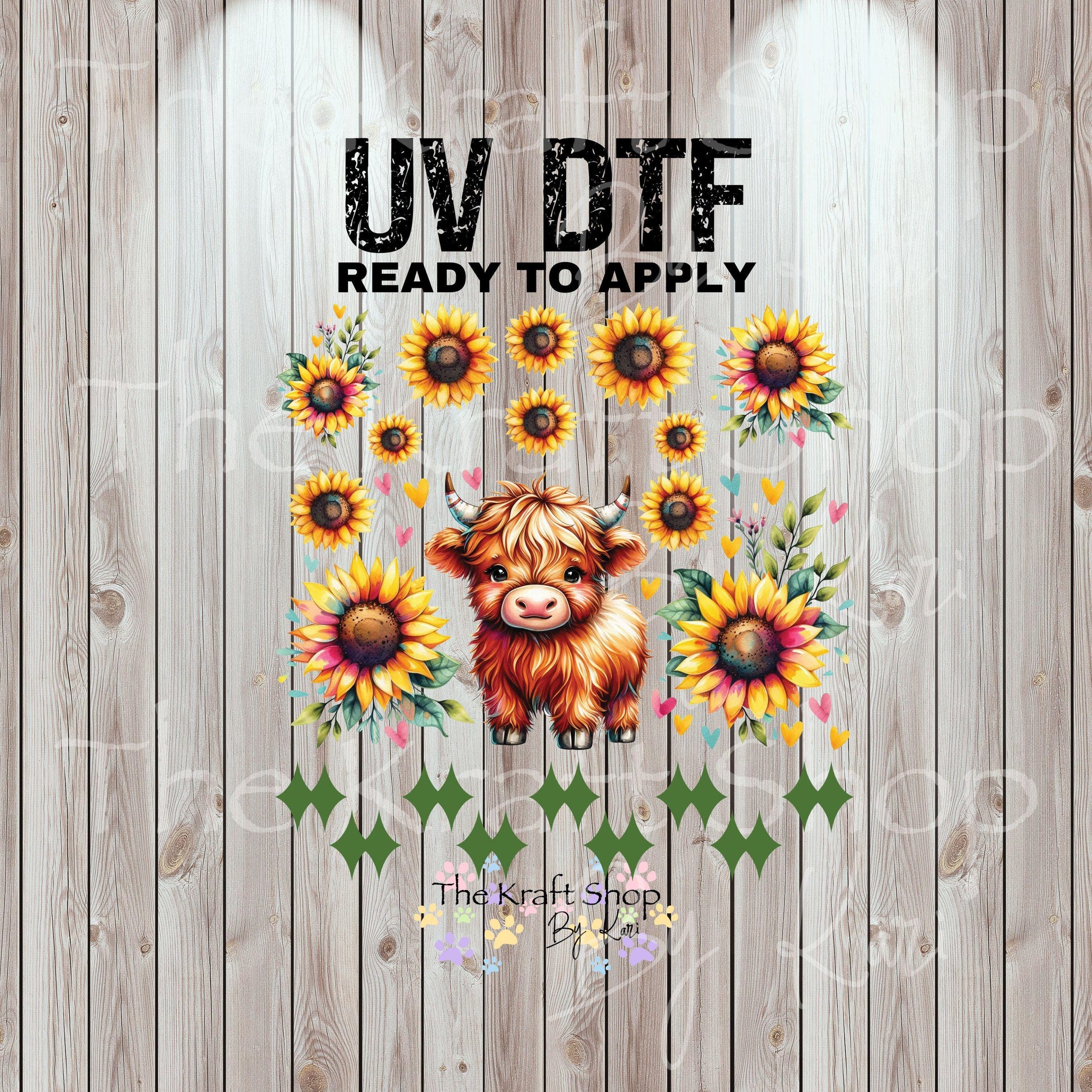 UV DTF Sticker print Sunflowers Cow mixed media Element sheet 8x8 decal #10351