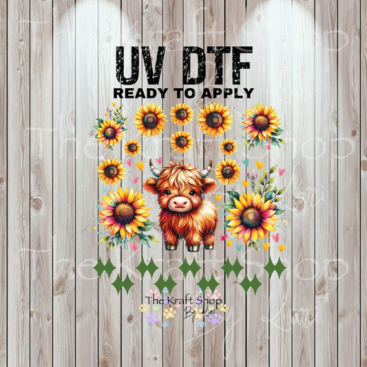 UV DTF Sticker print Sunflowers Cow mixed media Element sheet 8x8 decal #10351