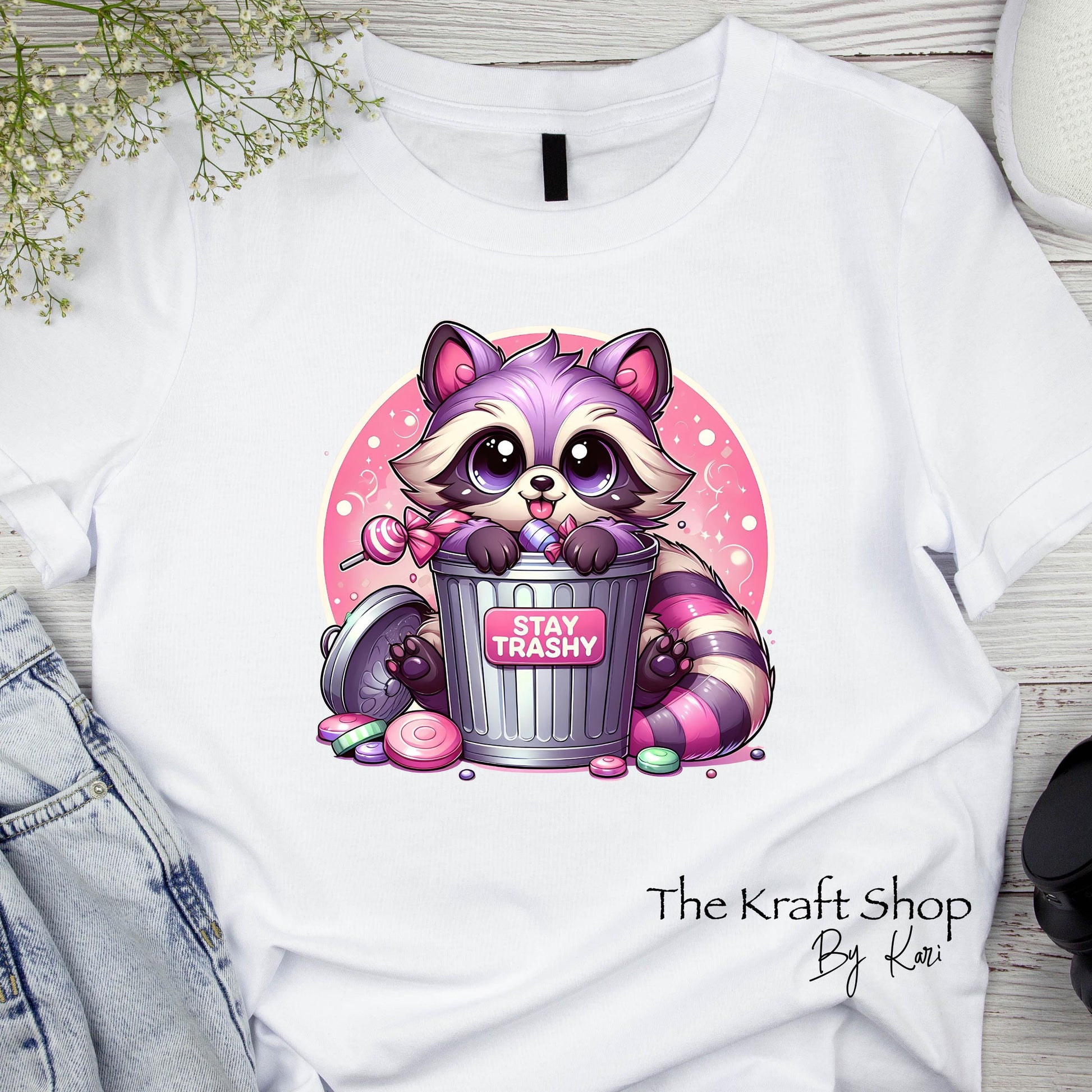 DTF ready to press transfer Stay trashy pink racoon shirt transfer, DTF Print #11569