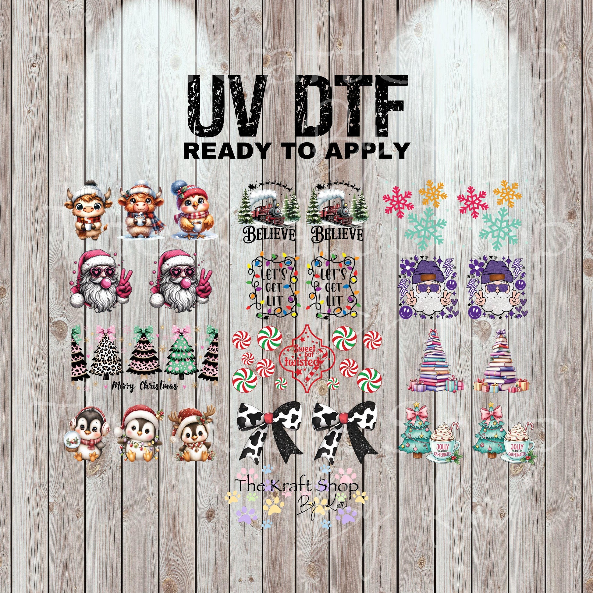 UV dtf Sticker print Christmas Mini wraps for mini tumbler keychains decal permanent sticker. Uv wrap for chapstick holders, money holders