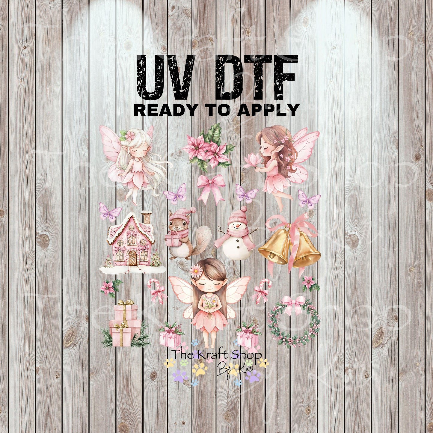 UV DTF Sticker print Pink Fairy Christmas Element sheet 8x8 decal, tumbler decal, permanent sticker. #7447