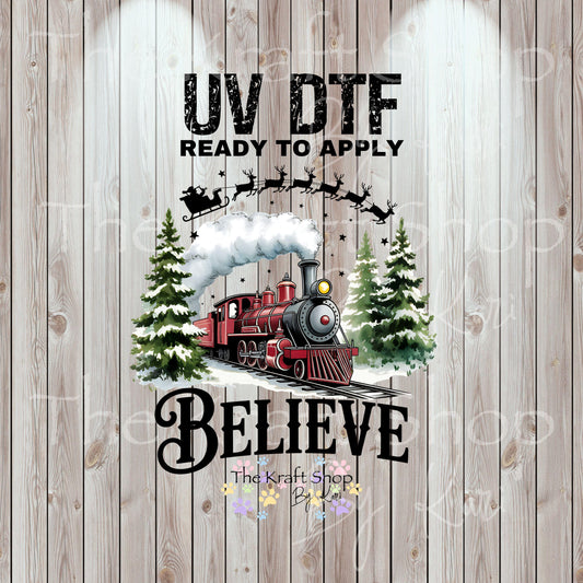 UV DTF Sticker prints. Believe Train Merry Christmas decal, permanent sticker. #7450