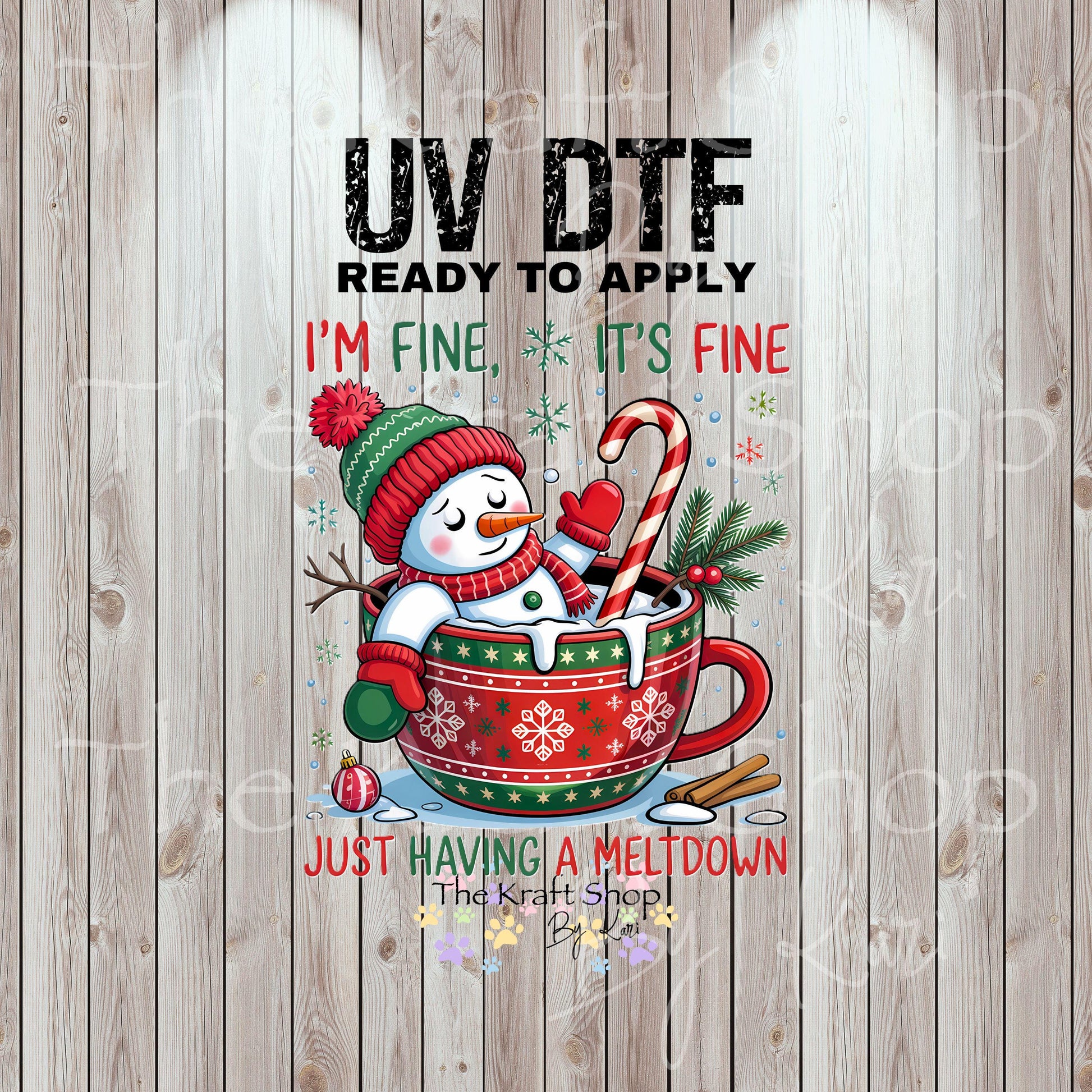 UV DTF Sticker prints. I'm fine It's fine snowman in a mug Merry Christmas decal, permanent sticker. #7451