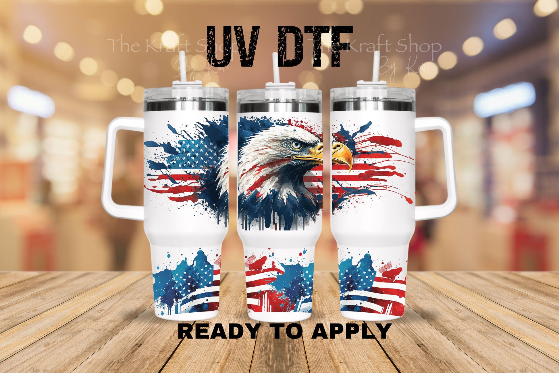 UV DTF 40 oz ready to apply Eagle flag patriotic wrap UV wrap quencher #3199
