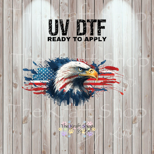 UV DTF Sticker print. Eagle Flag Patriotic Wrap decals tumbler decal. Glass can wrap. #5462