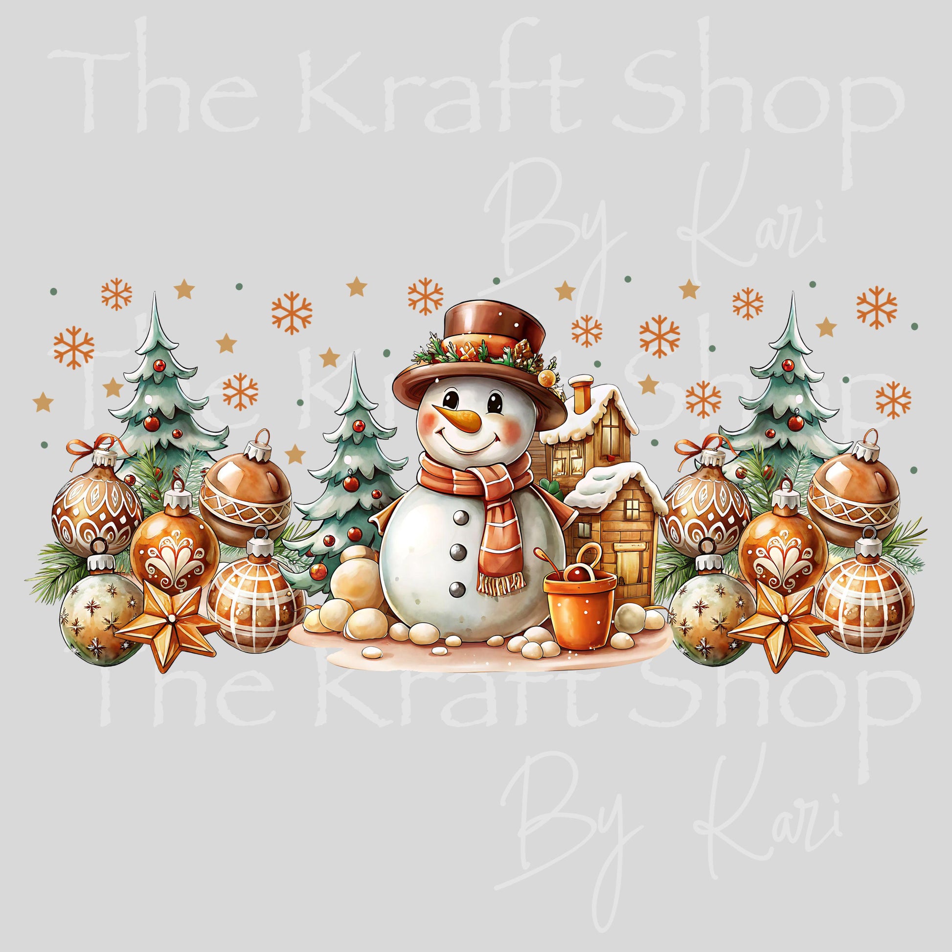 UV DTF Sticker print. Tan Gold Christmas snowman Wrap decals tumbler decal. Glass can wrap. #5469