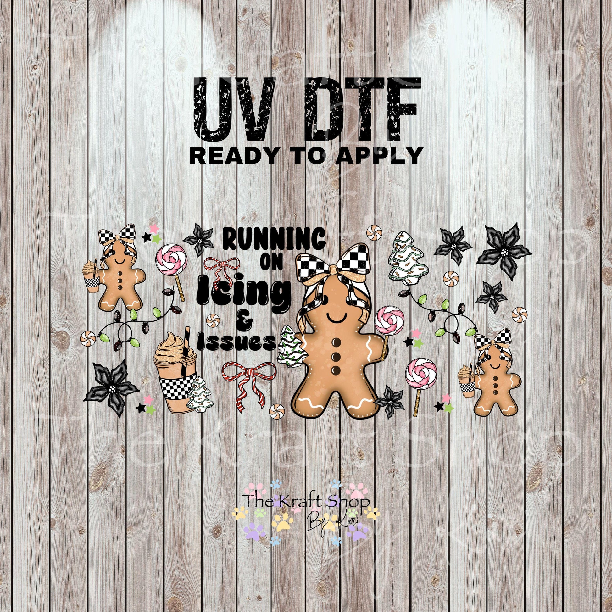 UV DTF Sticker print. Running on icing and issues Christmas gingerbread Wrap decals tumbler decal. Glass can wrap. #5470
