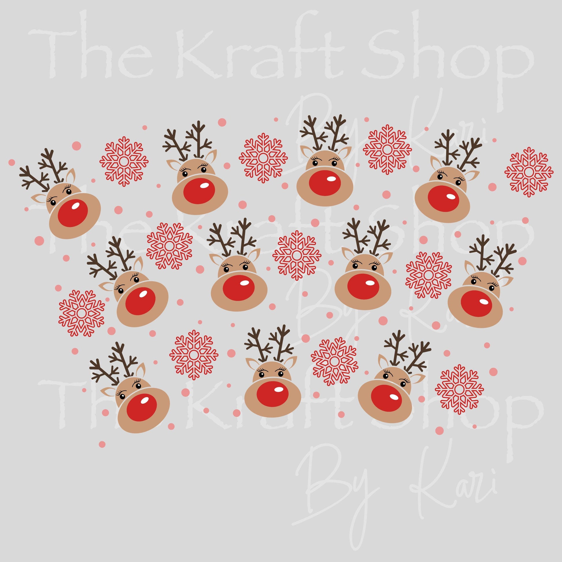 UV DTF Sticker print. Reindeer and snowflakes 24 oz tapered wrap or element sheet of decals for acrylic tumblers #5446