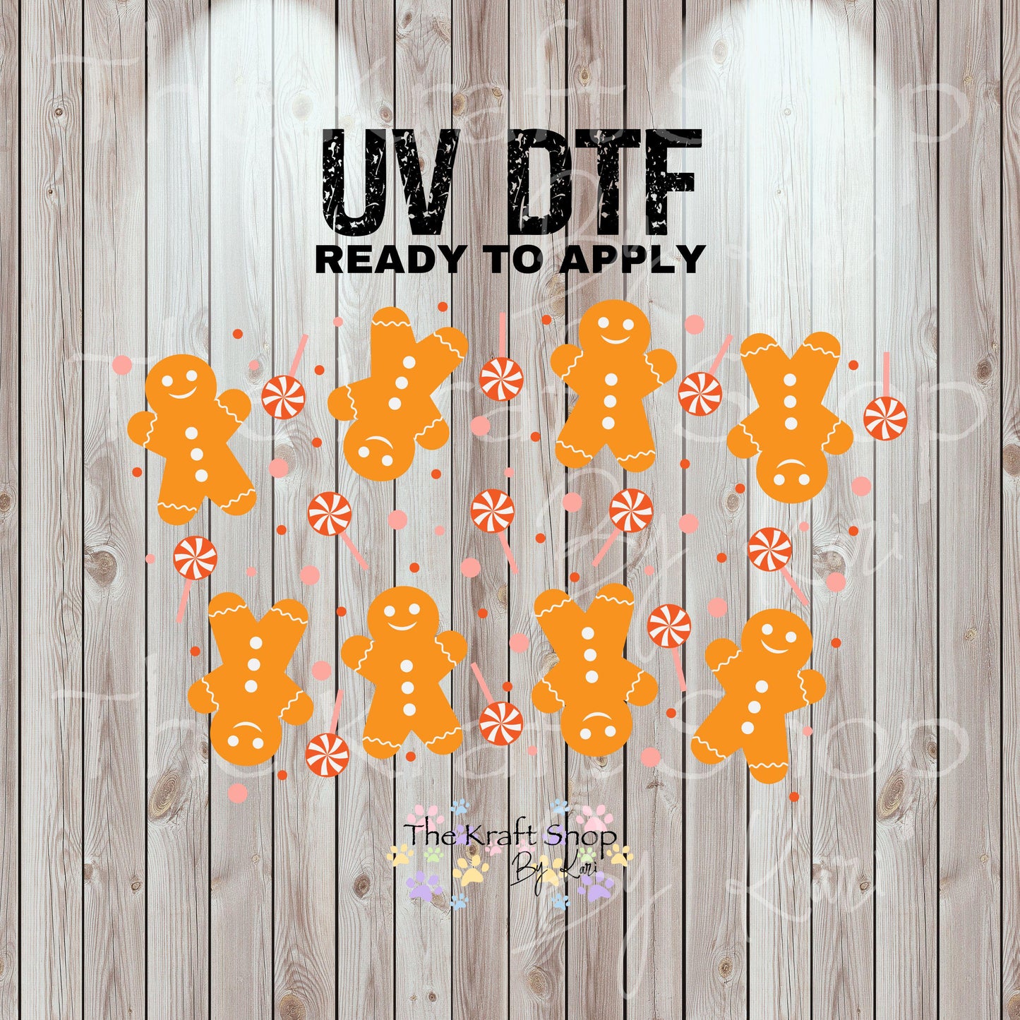 UV DTF Sticker print. Gingerbread and lollipops 24 oz tapered wrap or element sheet of decals for acrylic tumblers #5450