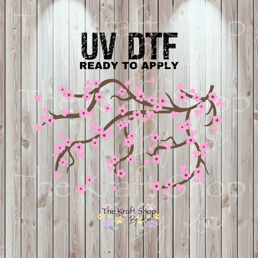 UV DTF Sticker print. Pink Sakura 24 oz tapered wrap or element sheet of decals for acrylic tumblers #5455