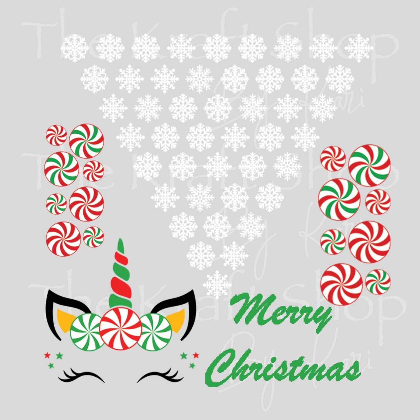 UV DTF Sticker print Snowflake Unicorn v split helper Christmas mixed media Element sheet 8x8 decal #7481