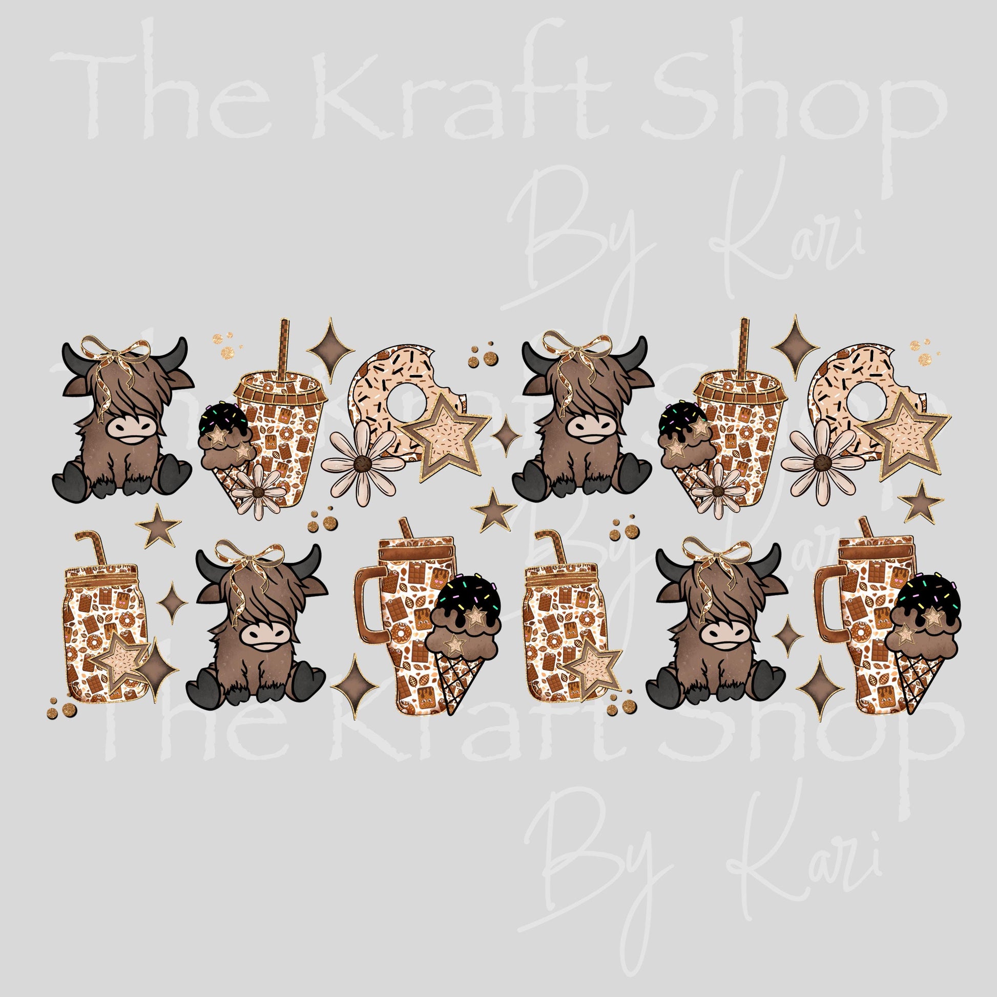 UV DTF Sticker print. Ice Cream Donuts Heifer Wrap decals tumbler decal. Glass can wrap. #5473