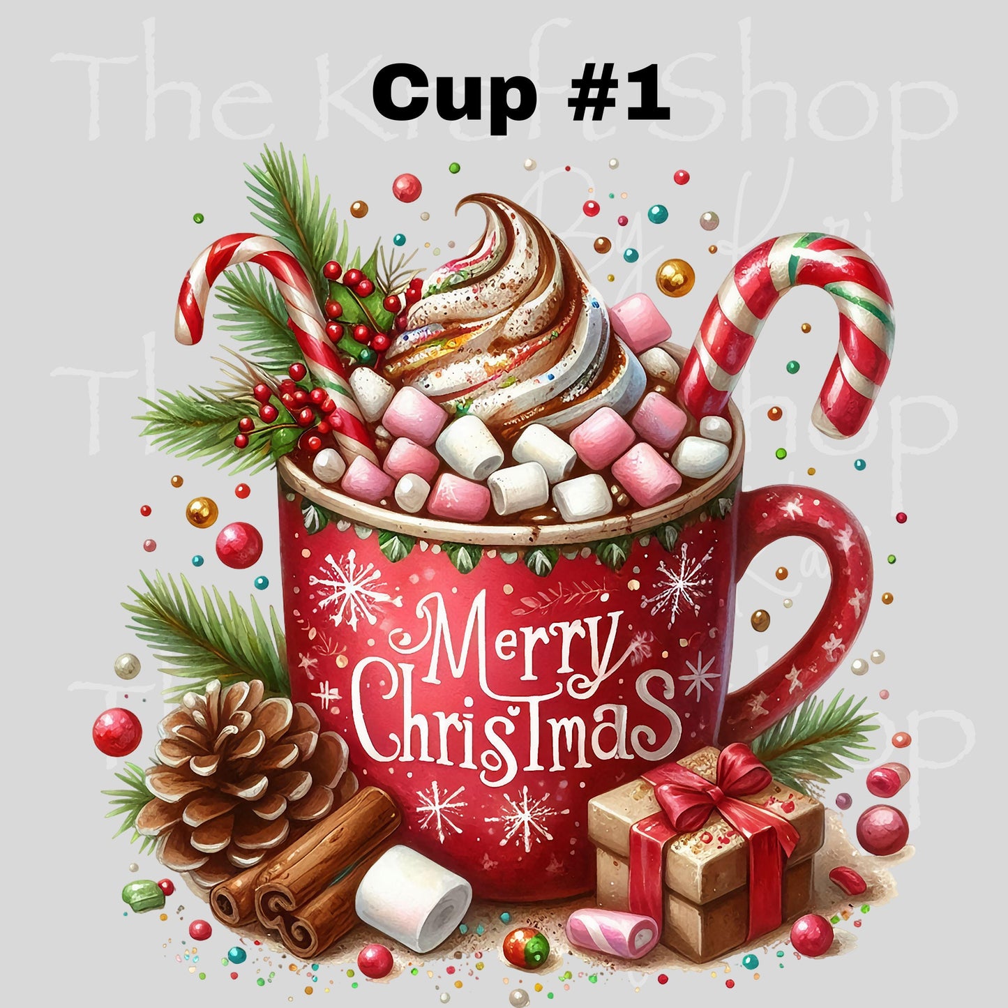 UV DTF Sticker print. Merry Christmas cup with candy and hot chocolate decal, tumbler decal, permanent sticker. #7459