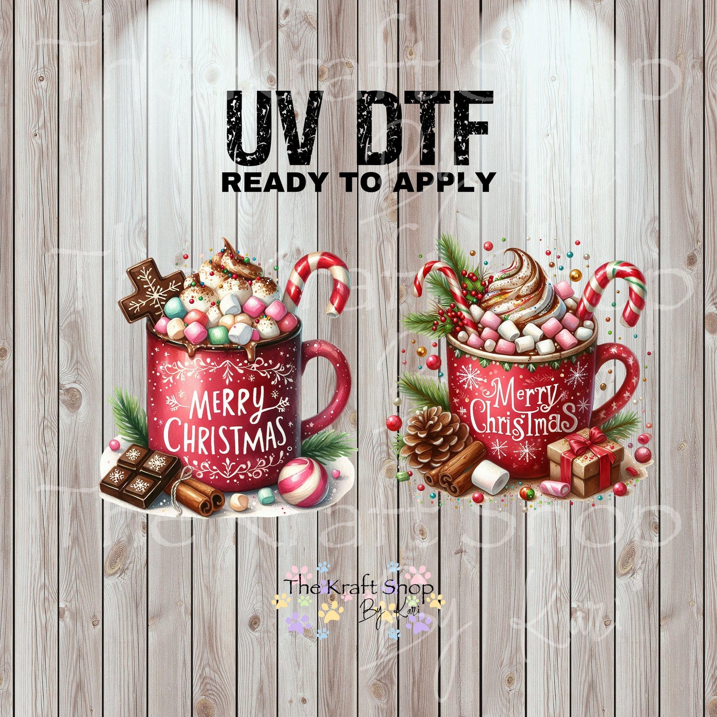 UV DTF Sticker print. Merry Christmas cup with candy and hot chocolate decal, tumbler decal, permanent sticker. #7459