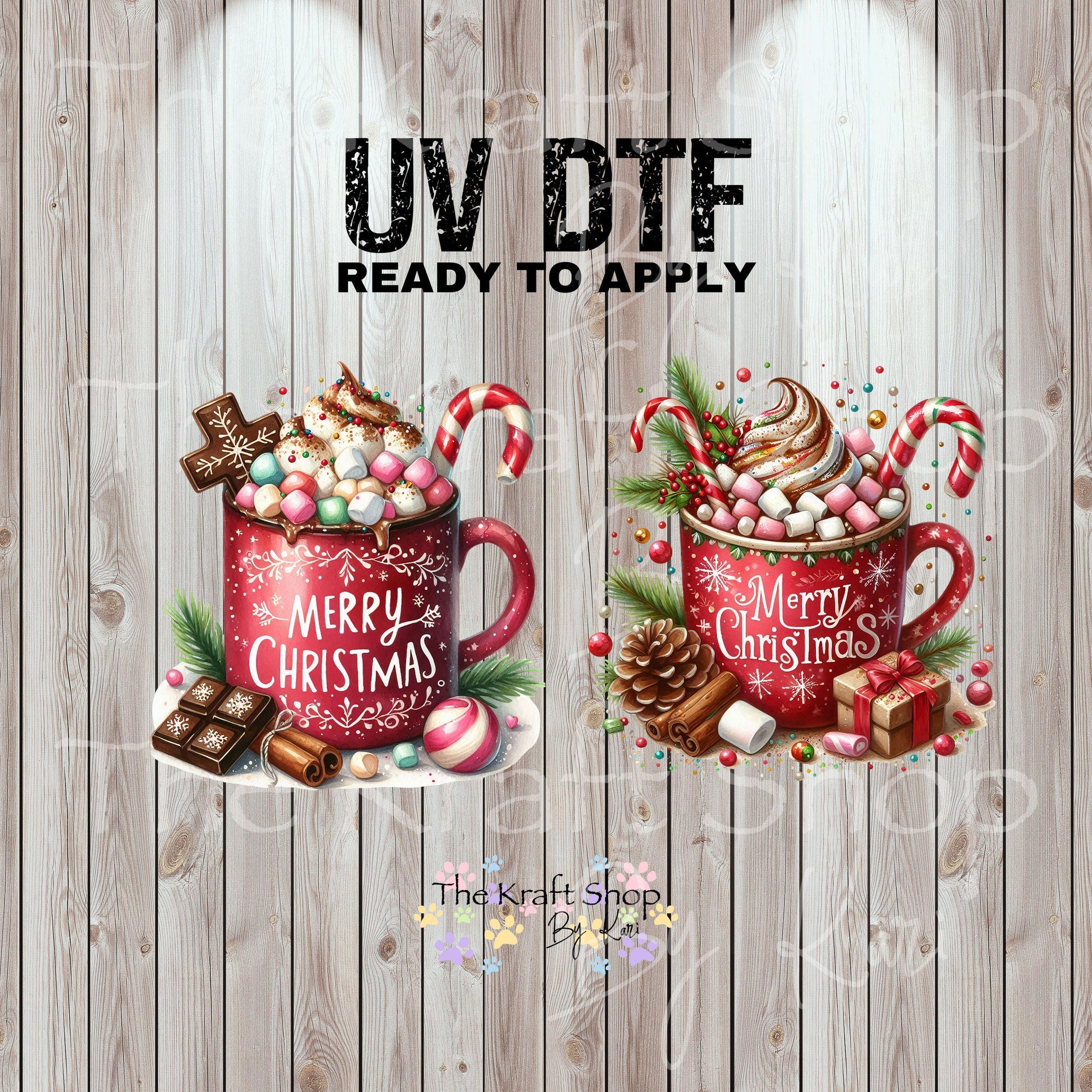 UV DTF Sticker print. Merry Christmas cup with candy and hot chocolate decal, tumbler decal, permanent sticker. #7459