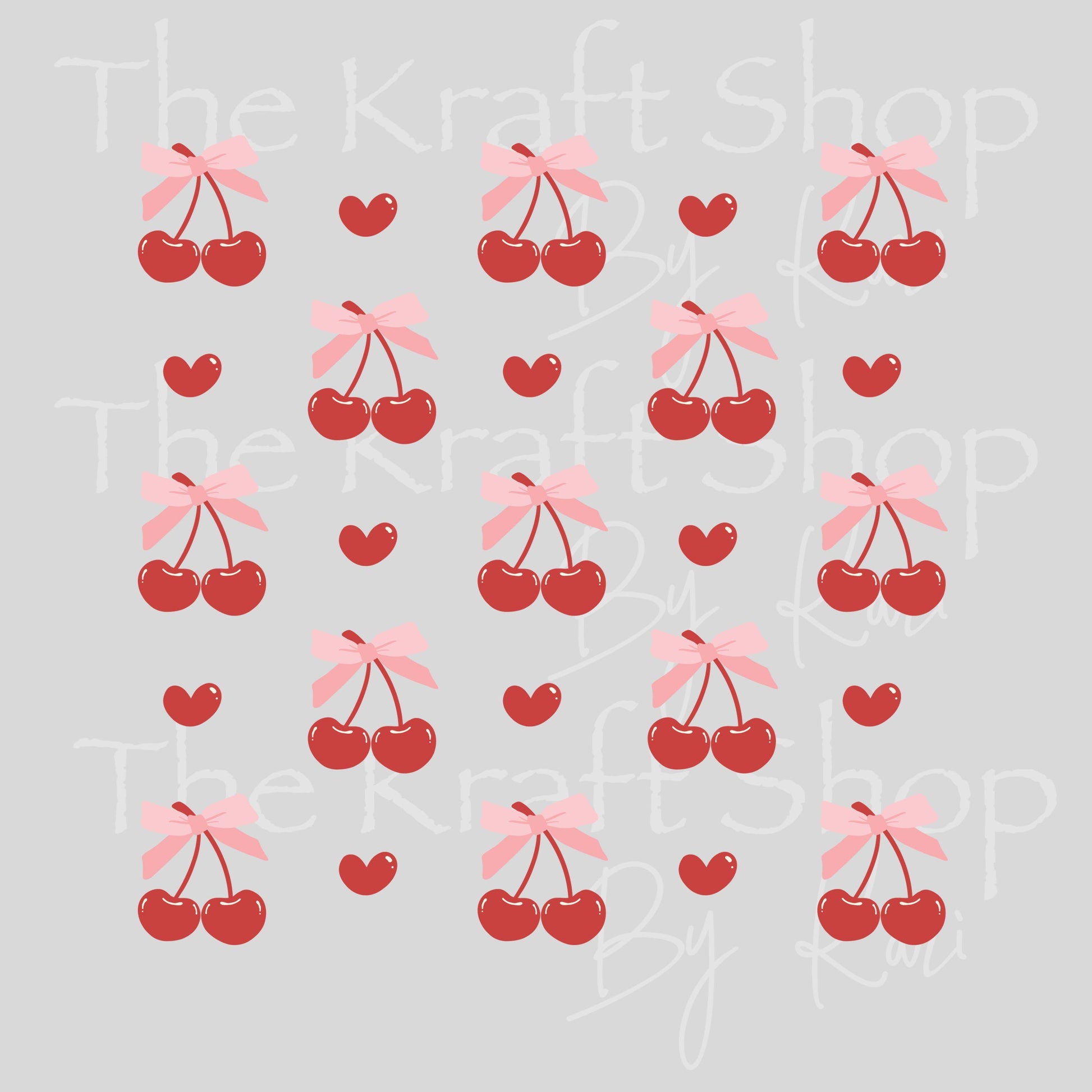 UV DTF Sticker print Cherries and hearts Element sheet 8x8 decal, tumbler decal, permanent sticker. #7457
