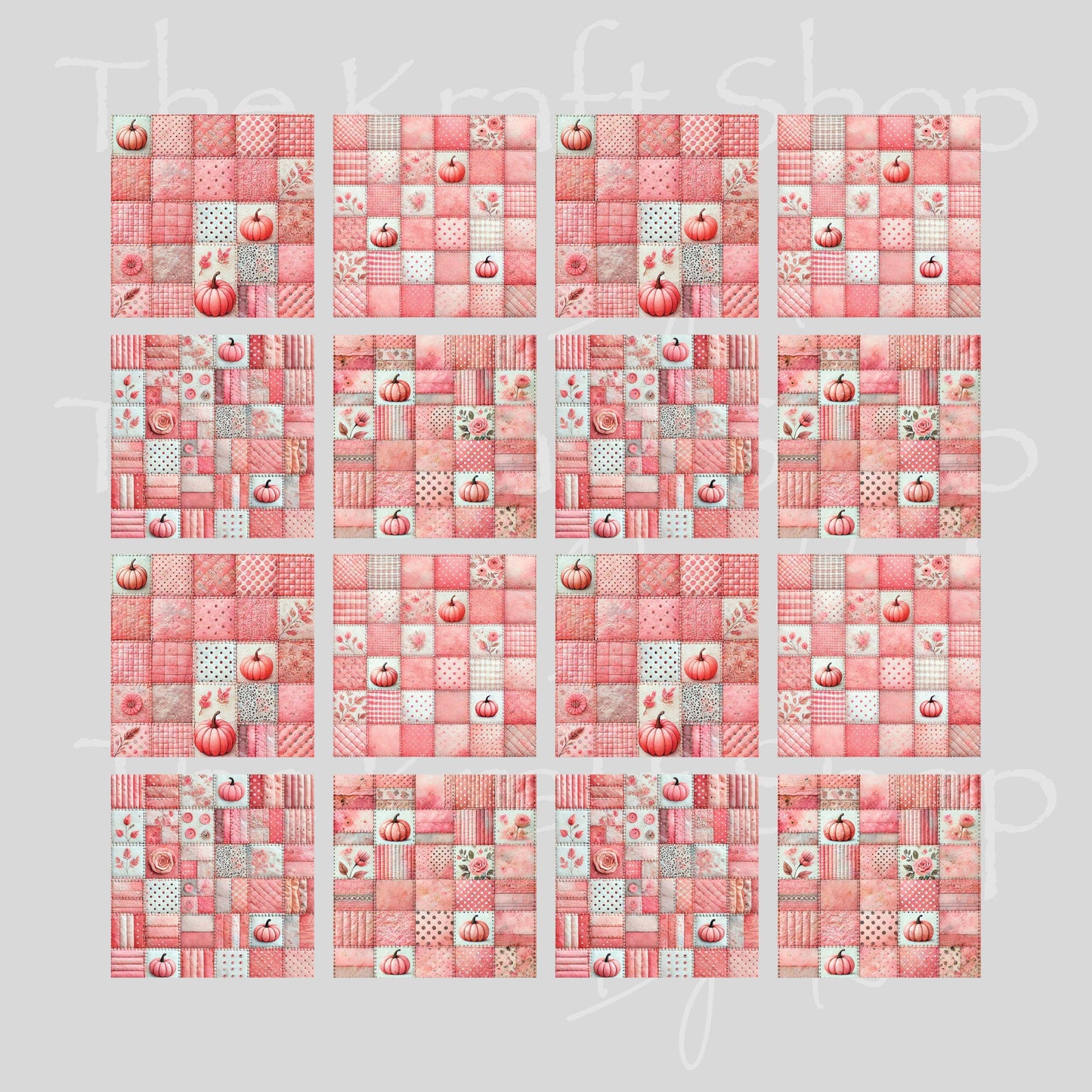 UV DTF Sticker print Pink Fall Patchwork Sqaures Element sheet, tumbler decal, permanent sticker. #7457