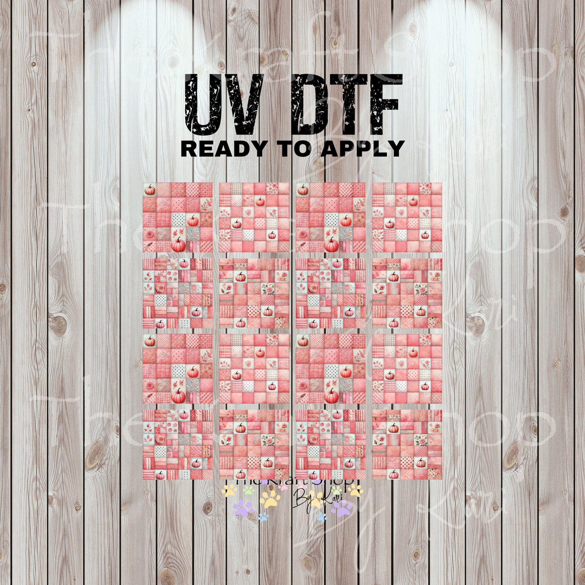 UV DTF Sticker print Pink Fall Patchwork Sqaures Element sheet, tumbler decal, permanent sticker. #7457