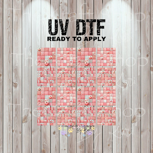 UV DTF Sticker print Pink Fall Patchwork Sqaures Element sheet, tumbler decal, permanent sticker. #7457