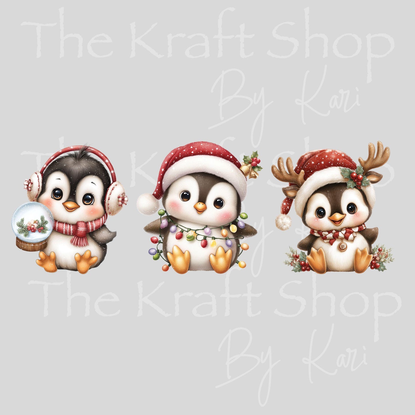 UV DTF Sticker prints. Christmas Penguins decals 3 pk, permanent sticker.#7462