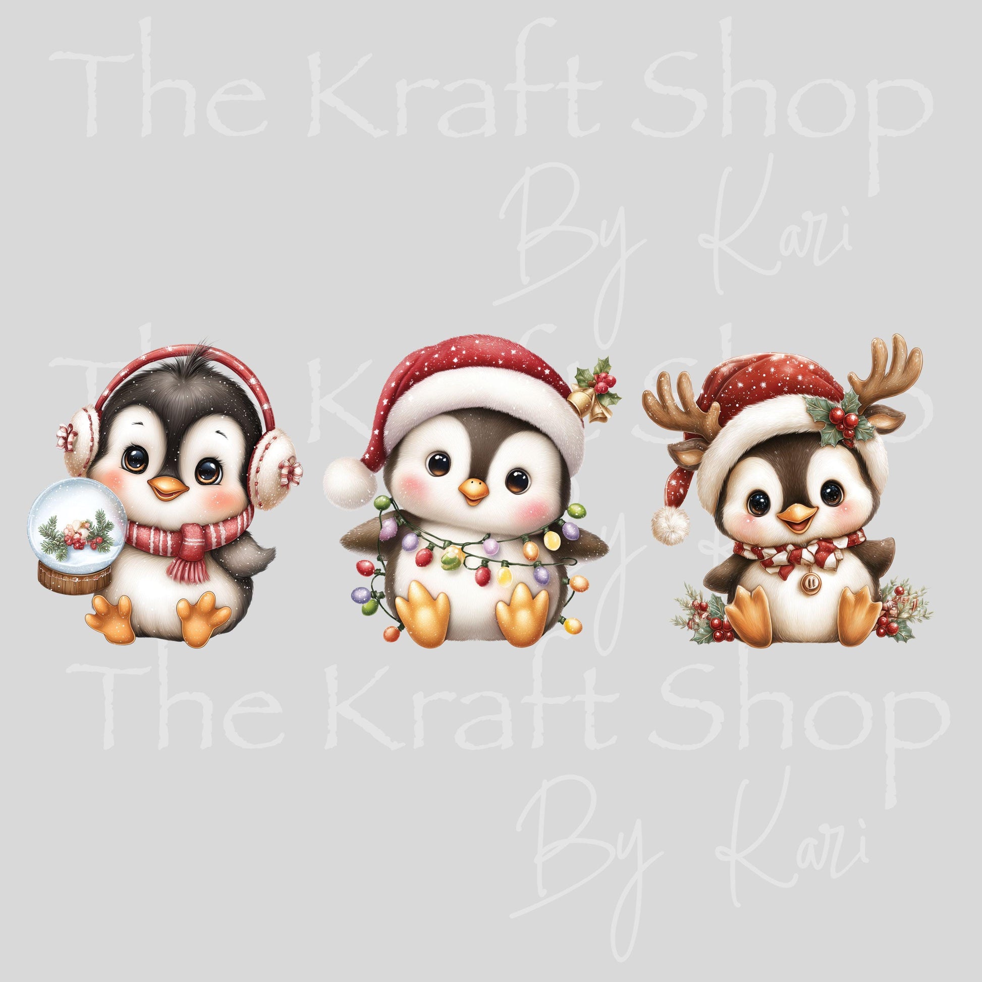 UV DTF Sticker prints. Christmas Penguins decals 3 pk, permanent sticker.#7462