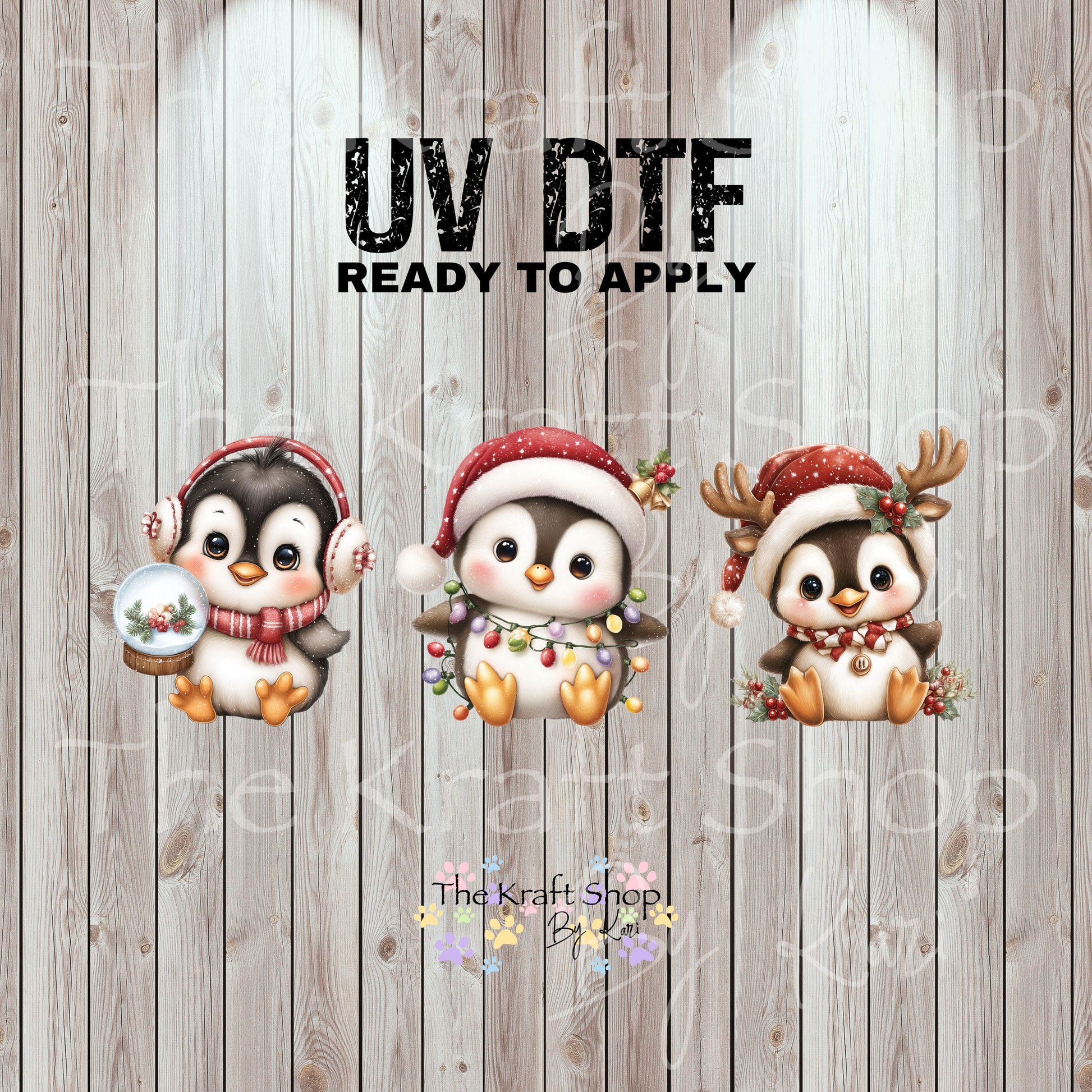 UV DTF Sticker prints. Christmas Penguins decals 3 pk, permanent sticker.#7462