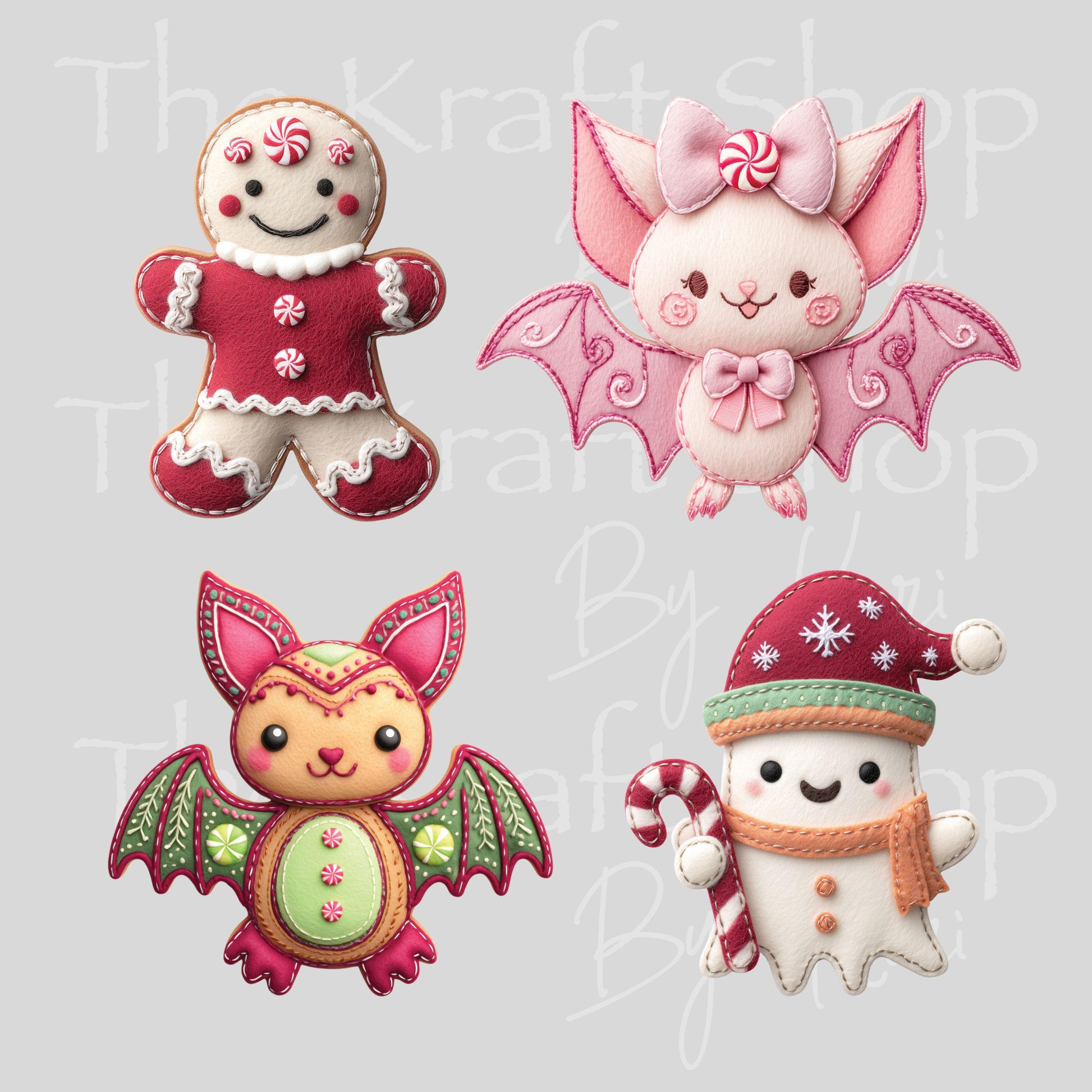 UV DTF Sticker prints. Halloween Christmas cookies embroidery decals 4 pk, permanent sticker.#7464