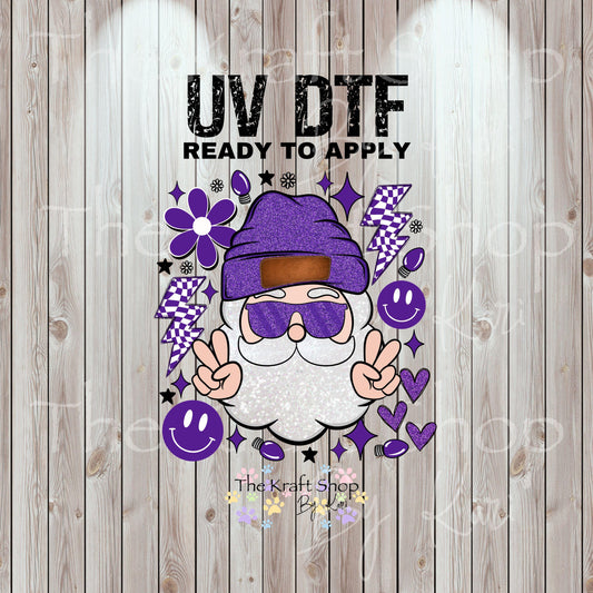 UV DTF Sticker print. Purple Groovy Santa peace smiley face checkered lightening bolt Christmas decal, tumbler decal #7465