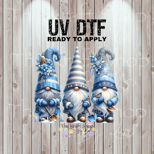 UV DTF Sticker print. Blue Winter Gnomes Christmas decal, tumbler decal #7469