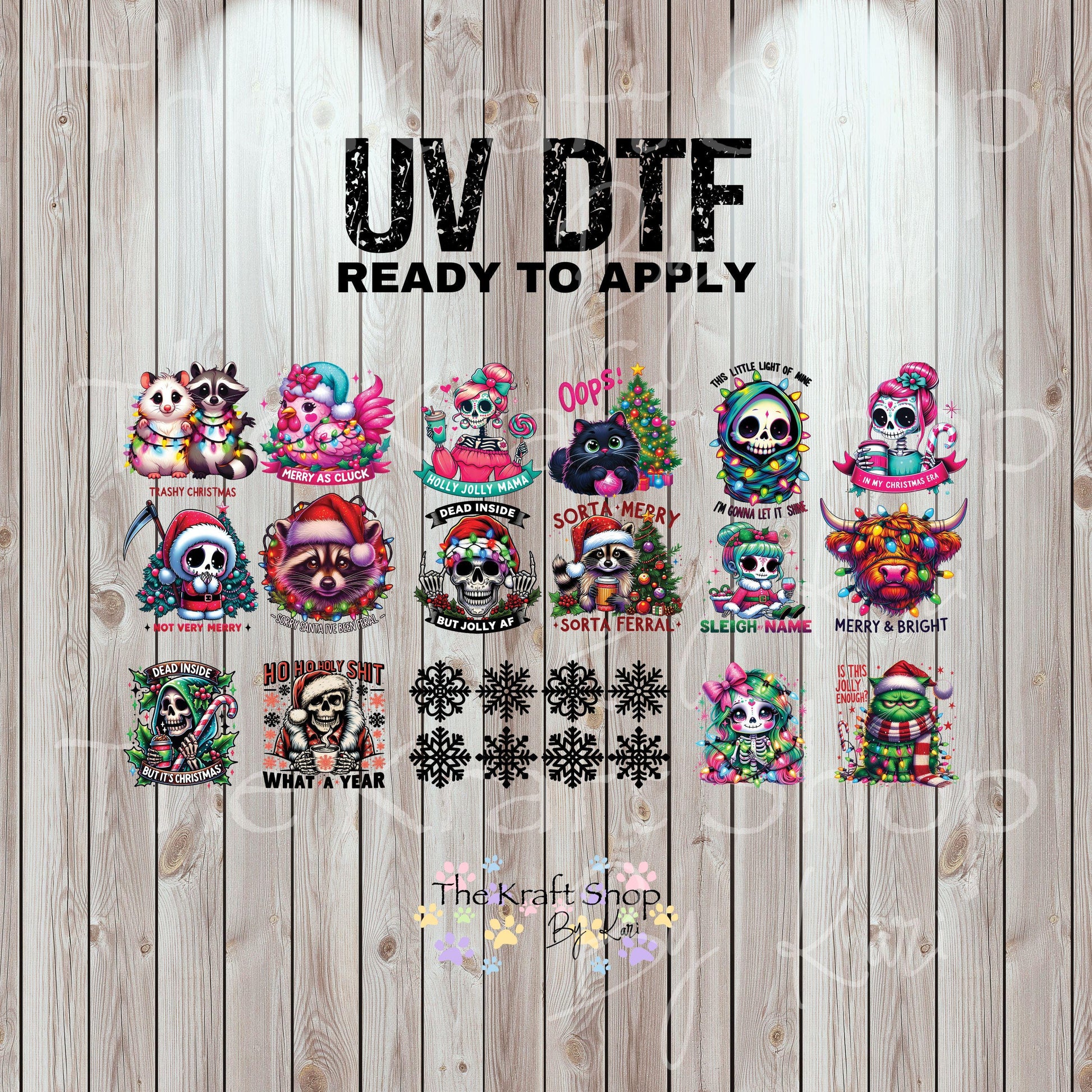 UV DTF Sticker print. Not so Merry 23x12 Mini Gang sheet decal bundle decal, tumbler decal, permanent sticker. #7486