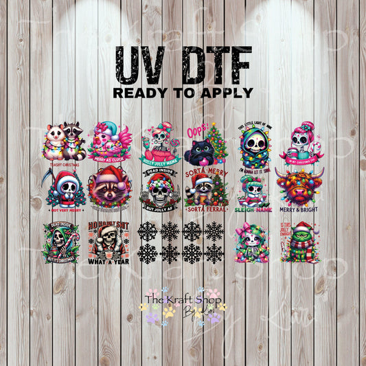 UV DTF Sticker print. Not so Merry 23x12 Mini Gang sheet decal bundle decal, tumbler decal, permanent sticker. #7486