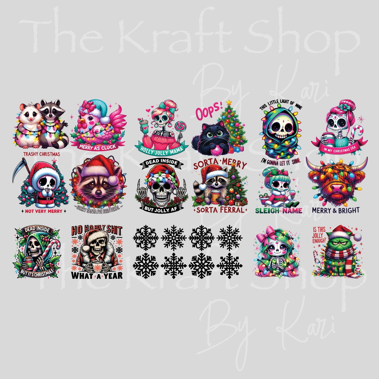 UV DTF Sticker print. Not so Merry 23x12 Mini Gang sheet decal bundle decal, tumbler decal, permanent sticker. #7486