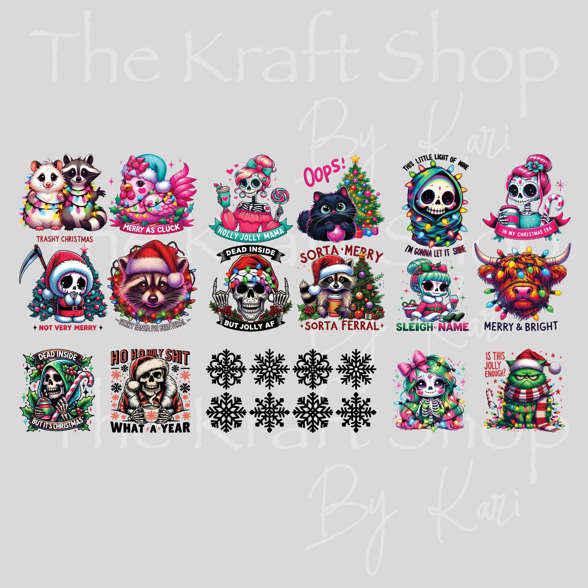 UV DTF Sticker print. Not so Merry 23x12 Mini Gang sheet decal bundle decal, tumbler decal, permanent sticker. #7486