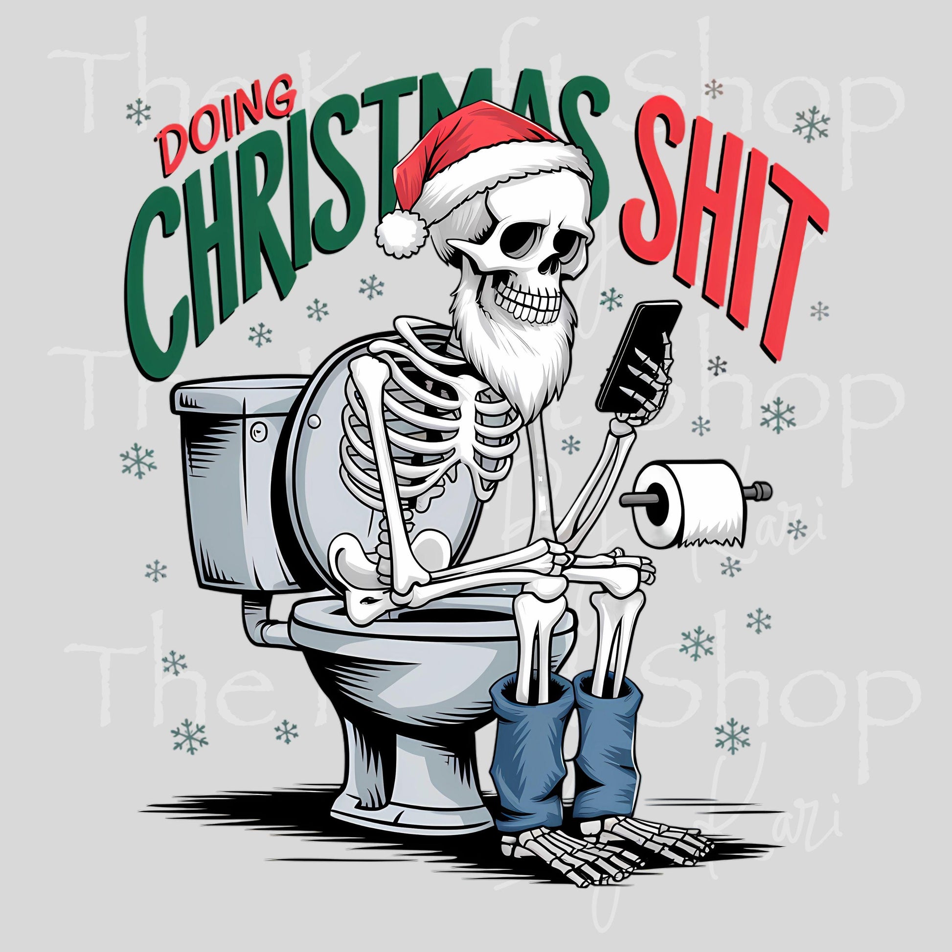 UV DTF Sticker print. Doing Christmas Shit Dad Shit Skeleton on toilet Horror Christmas, tumbler decal.#7488