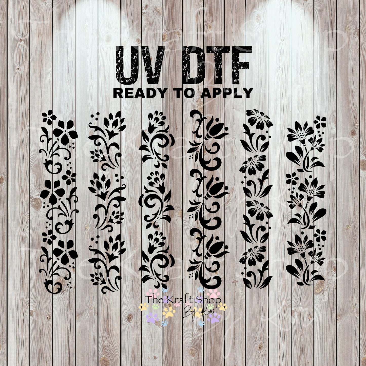 UV DTF Sticker print Floral Strips of Tooled Leather Variety pack of mixed media bundle of decals Element sheet 10x10 decal #10356