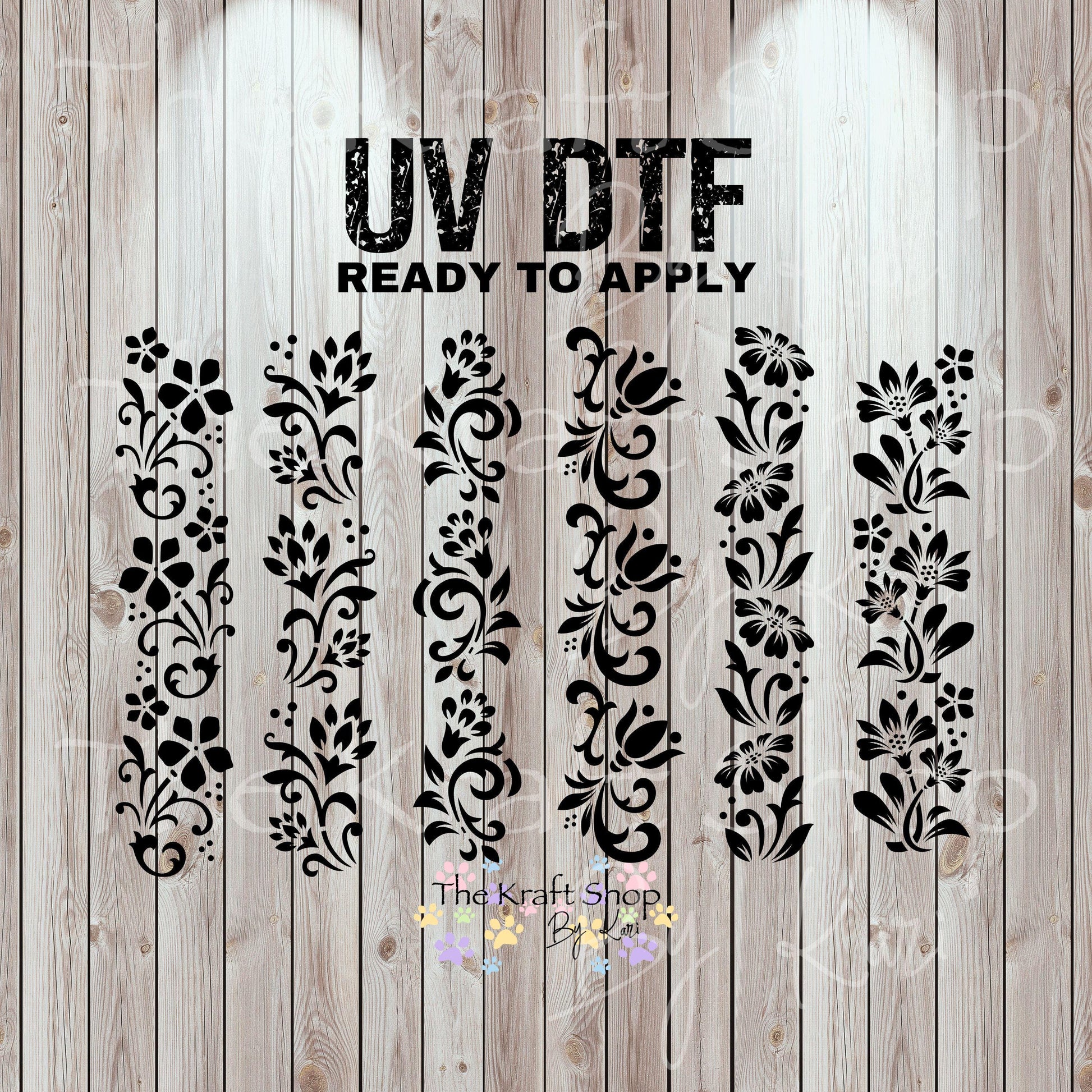 UV DTF Sticker print Floral Strips of Tooled Leather Variety pack of mixed media bundle of decals Element sheet 10x10 decal #10356