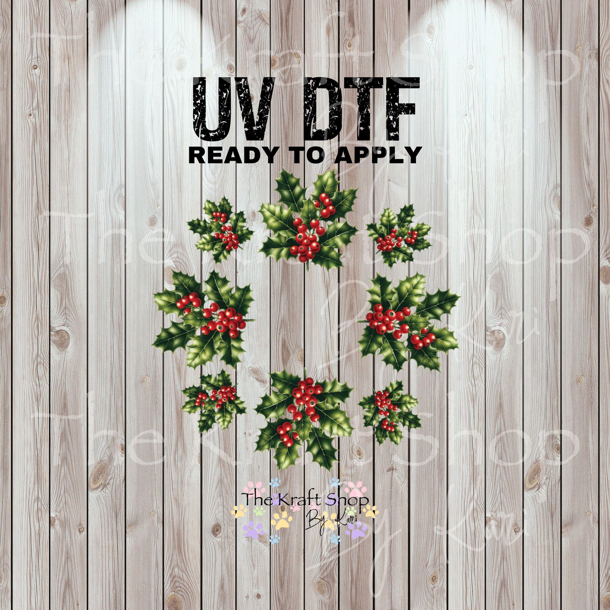UV DTF Sticker print. Holly leaves berries top decal for 24 oz or 40 oz tumbler, tumbler decal, permanent sticker. #10345