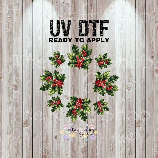 UV DTF Sticker print. Holly leaves berries top decal for 24 oz or 40 oz tumbler, tumbler decal, permanent sticker. #10345