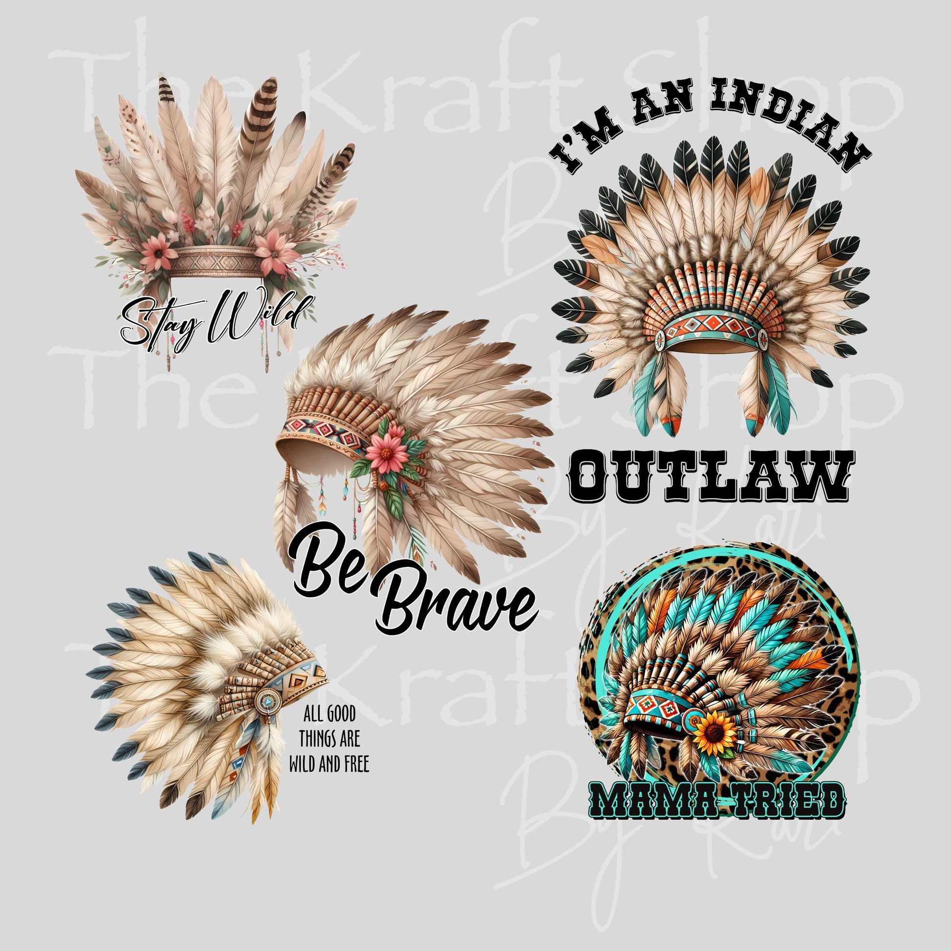UV DTF Sticker print Native American Headdress bundle of decals Element sheet 10x10 decal #4575