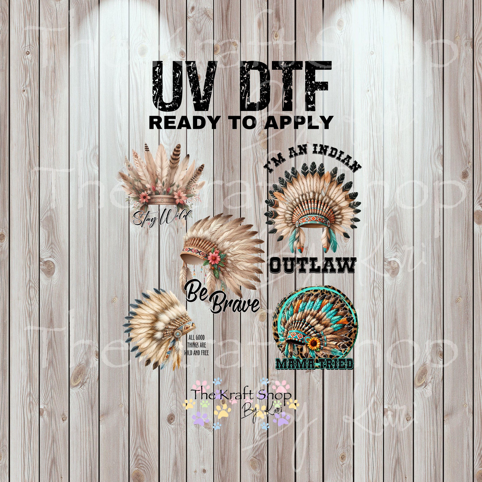 UV DTF Sticker print Native American Headdress bundle of decals Element sheet 10x10 decal #4575