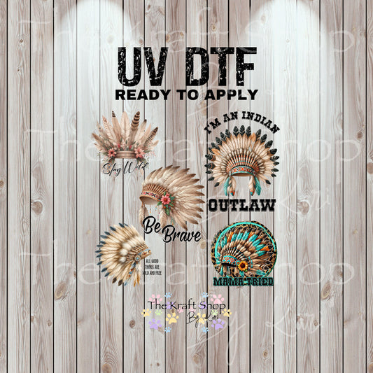 UV DTF Sticker print Native American Headdress bundle of decals Element sheet 10x10 decal #4575