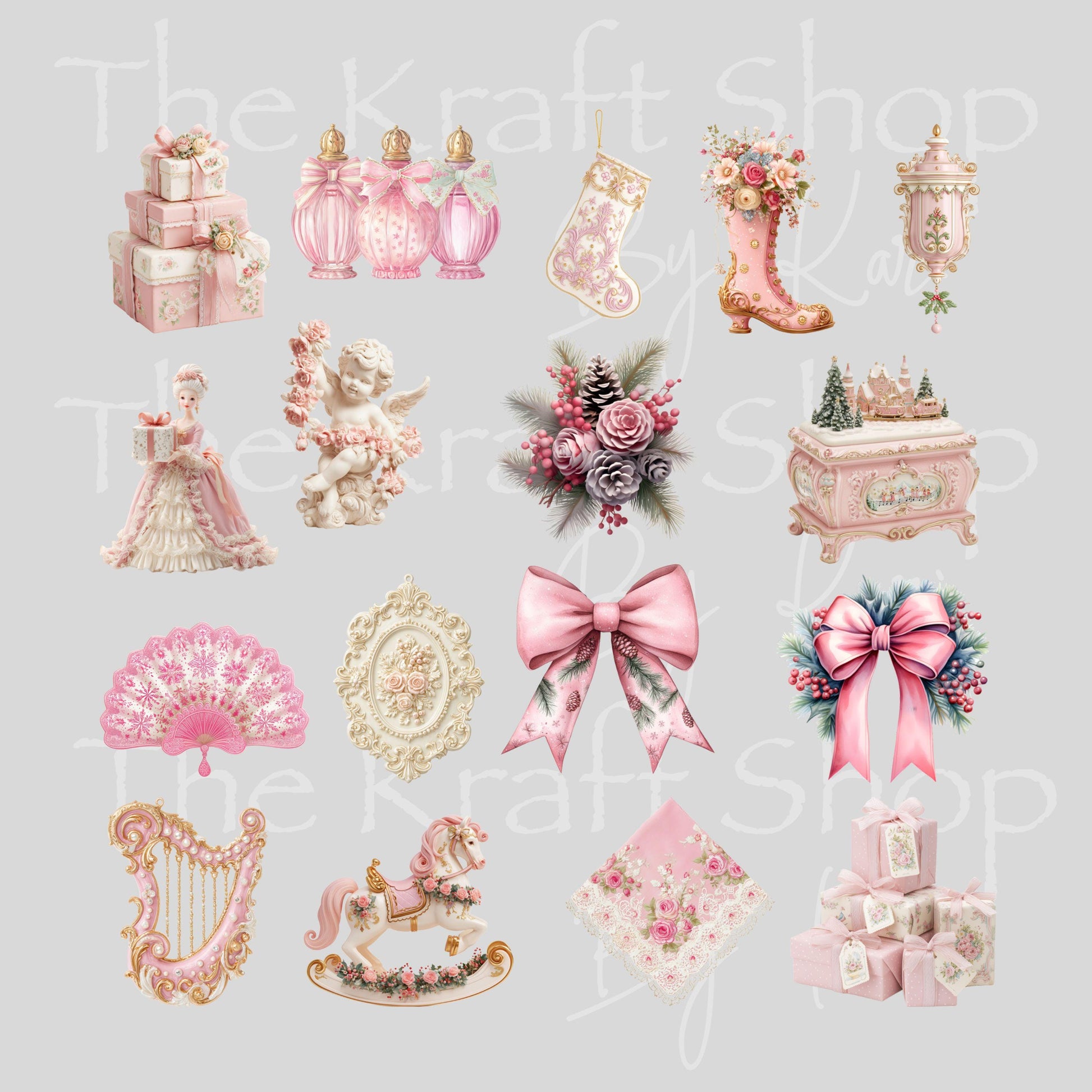 UV DTF Sticker print Victorian Pink Christmas Element sheet decal #7473