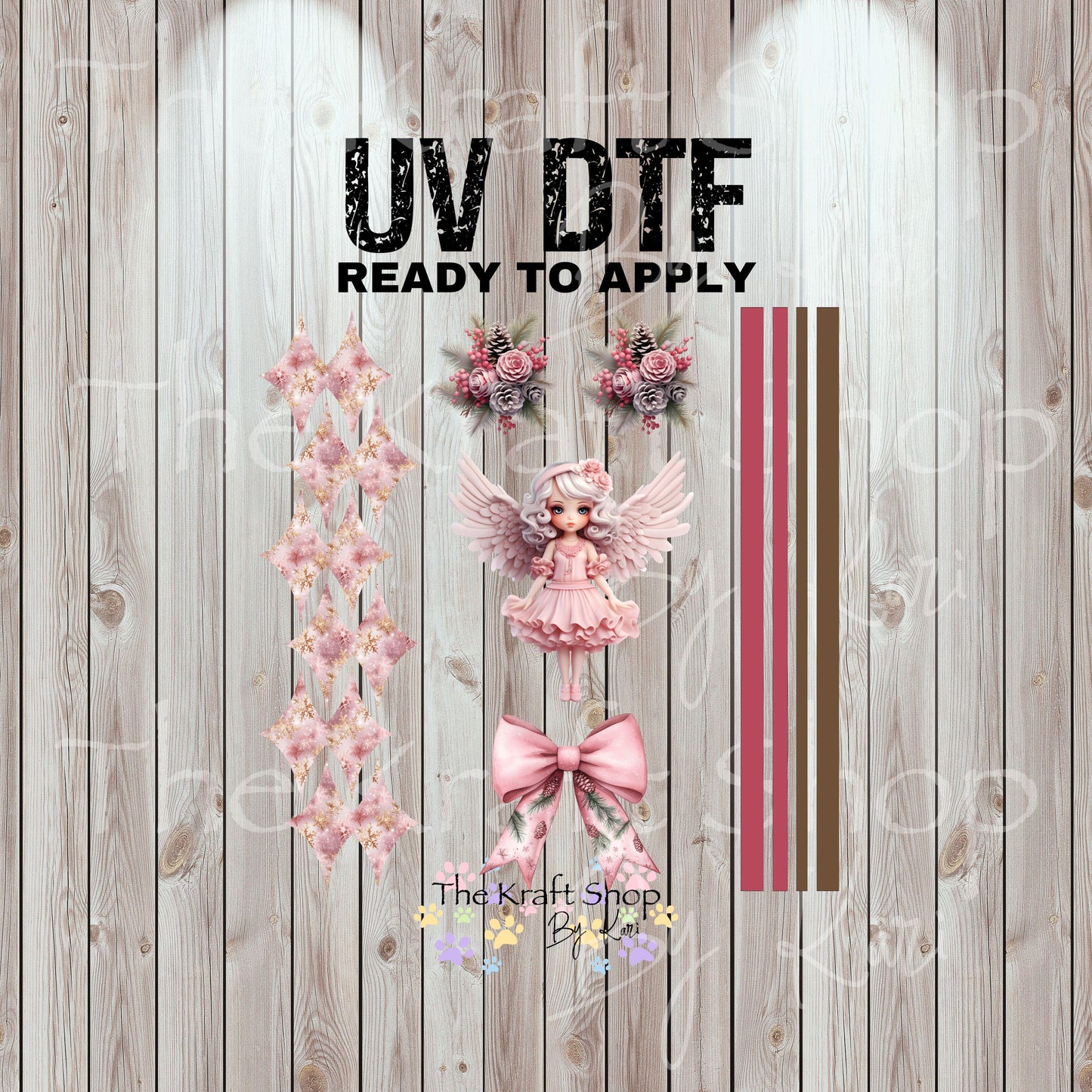 UV DTF Sticker print Angel Fairy Pink Christmas mixed media Element sheet 8x8 decal #7472