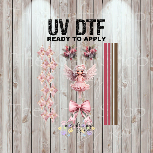 UV DTF Sticker print Angel Fairy Pink Christmas mixed media Element sheet 8x8 decal #7472